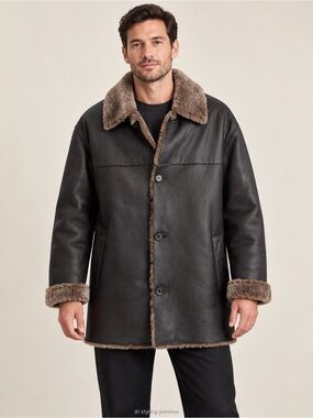 Men's Andrew Marc by NY Black leather Shearling Coat M $995